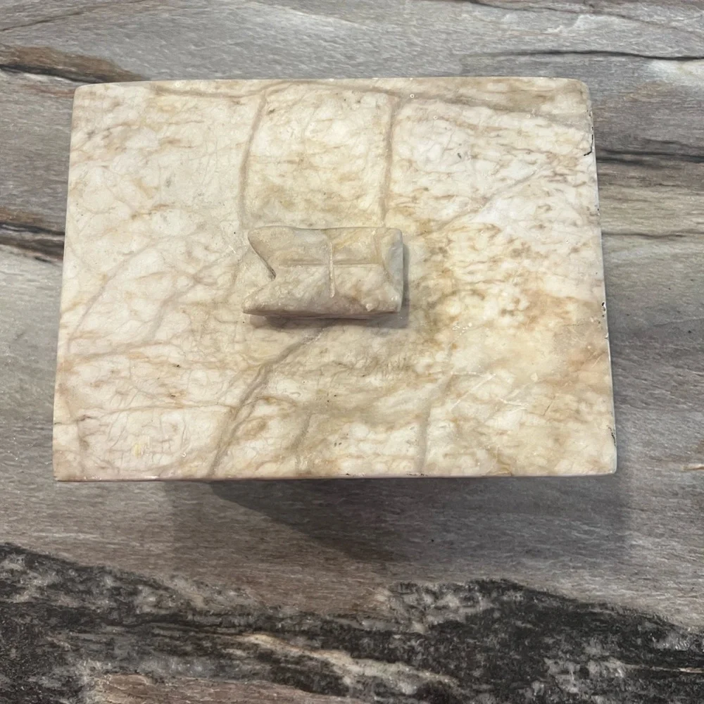 Vintage Marble Decorative Lidded Box - White Gray